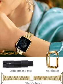 1 Set Stainless Steel Slim Watch Band + TPU Protective Case Compatible With Apple Watch 38/40/41/42/44/45/46/49mm, Suitable For Apple Watch Series 11/Ultra/SE/10/9/8/7/6/5/4/3/2/1 Accessories - Gold - View 8