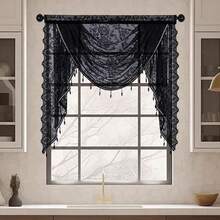 Lace Beaded Waterfall Valances For Windows Floral Vintage Swag Valance Sheer Kitchen Window Curtains Over Sink Curtain Valance For Living Room Bedroom Bathroom Cafe (Black,39\X41\) - 黑色 - 查看 1