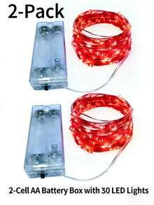 2 buc/set Luminițe festive cu LED-uri alb cald, sârmă de cupru, 2-5 m, alimentate cu baterii (bateriile nu sunt incluse), potrivite pentru Ziua Îndrăgostiților, Ramadan, nuntă, dormitor, decorațiuni pentru petreceri - roşu - Vizualizare 5