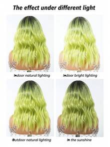 20 Inch Elegant Sexy Curly Wig, Tangle-Free Fiber, 150% Density, Rose Net Cap, Full Head Synthetic Wig, Suitable For All - Green - View 7