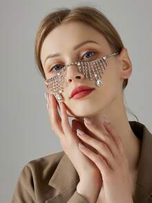 1pc Exaggerated Rhinestone Glass Adjustable Water Drop Pendant, Suitable For Women, Cosplay, Party, Wedding, Gift, Fashion Face Jewelry - Multicolor - View 3