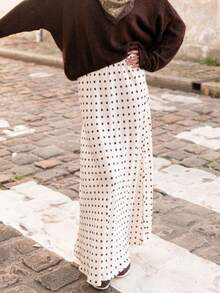 Women Y2K Polka Dot Satin Maxi Skirt Elegant Silk Bodycon A Line Flare Long Skirts Cute Dots Print Flowy Maxi Skirt Party Club Going Out Beach Vacation Streetwear - 白色 - 查看 6