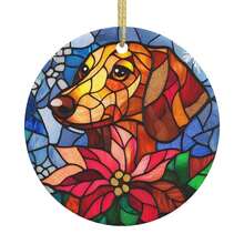 Stained Glass Dachshund Ceramic Christmas Hanging Ornament For Xmas Tree Wedding Holiday Party Home Decor - 臘腸犬 - 查看 1