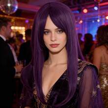 Lange gerade Seitliche Niedrige Pferdeschwanz Hellviolette Anime Cosplay Perücke mit Pony, Geeignet für Frauen, Hitzebeständige synthetische Faser, Klassische Mode Lila Perücke, Geeignet für Geburtstag, Thanksgiving, Weihnachten, Neujahr Dekoration und andere Anlässe - Mauve - Übersicht 4