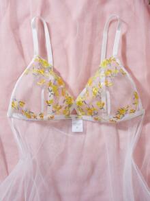 Bộ đồ ngủ và áo choàng gợi cảm 2 món dành cho nữ, chất liệu lưới xuyên thấu với họa tiết hoa, dây đeo vai mảnh có thể điều chỉnh. - Nhiều màu - Xem 5