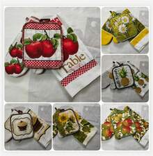 3Pcs/Set Guante de de Microondas Antiescaldadura con Estampado de Flores y Frutas, Almohadilla de Aislamiento, Toalla deé, Herramientas de Repostería - estilo 8 - Ver 4