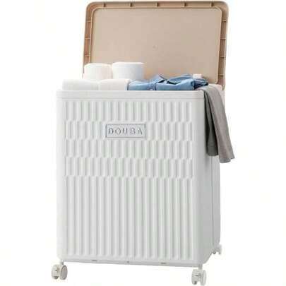 1 Foldable Rolling Storage Box - Large-Capacity, Multi-Functional Home Gym Or Bedroom Storage Box With A Flip-Top Lid, Can Be Placed Under The Bed Or Used As A Large Covered Laundry Basket - Stylish And Durable White Plastic Storage Box For Storing Clothes, Towels, And Household Items. Modern Space-Saving Design With Smooth Wheels For Easy Movement. Ideal For Bedrooms, Bathrooms, Laundry Rooms, And Under-Bed Storage.