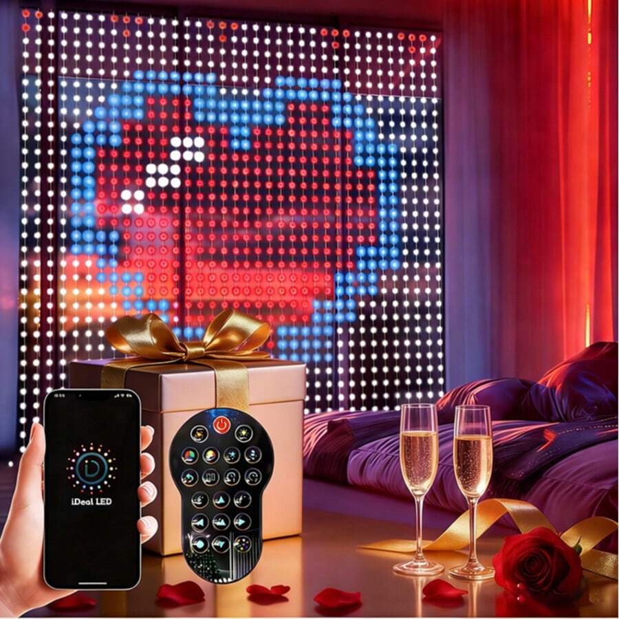 79*79in RGB IC LED Smart Curtain Fairy Lights | Programmable DIY Christmas String Light | Multicolor Halloween Decorative String Lights | Color Changing Music Sync Text, Cartoon Display Options | Remote & App Controlled | IP65 Waterproof - 79in/2m - Xem 1