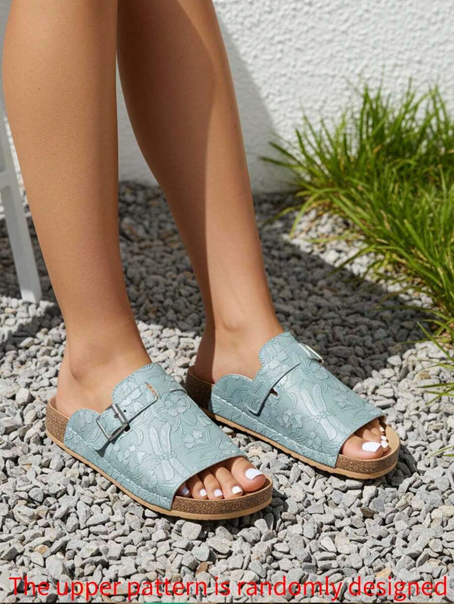 planare Sandalias planas de verano cómodas y ligeras para uso en exteriores/interiores, playa y piscina, con puntera redonda y suela de PU, de estilo casual y vacacional para mujer - Azul - Ver 1