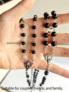 1 Stück 8mm oder 6mm Kunstperlen Rosenkranz Halskette, Kreuz Anhänger, Jesus und Jungfrau Maria, geeignet für Gebet, Taufe, Ramadan, Jesus, Weihnachtsgeschenk, tägliche Party, Kommunion Party Accessoires, Unisex, Paar (Da diese Perlenketten sorgfältig von Hand gefertigt sind, kann sich der Verschluss gelegentlich während des Transports lösen. Befestigen Sie ihn einfach wieder, und Ihre Halskette ist wieder perfekt.) - Schwarze Perle - Übersicht 4