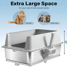 Caja de Arena para Gatos de Acero Inoxidable con Tapa: tamaño XL y Lados Altos para Gatos Grandes. Cuenta con Superficie Antiadherente para una fácil Limpieza. Incluye Alfombrilla de Arena y Cuchara - plateado - Ver 5