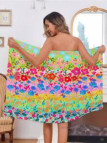 半件套波西米亚风碎花沙滩裙，甜美少女风，含浴巾和SPA浴巾。连衣裙为抹胸款式，浴巾为柔软的浴袍式。连衣裙正面饰有3D波西米亚风图案，整体色调粉嫩吸睛。浴巾和吹风帽套装——一条可爱的粉色超细纤维浴巾，配有可调节肩带，速干，适合SPA、宿舍、海滩等各种场合，是送给她的绝佳礼物。 - 彩色 - 查看 8