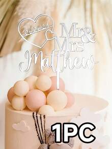 1/3/5pcs Personalized "Bride & Groom" Heart-Shaped Acrylic Wedding Cake Topper, With Names And Date, Best Gift For Newlyweds, Wedding Anniversary, Party Decor, Wedding Cake Decoration, Customized Cake Topper, Rustic Wedding Cake Decor ,Kitchen Utensils, Bachelorette Party, Wedding Merch - Multicolor - View 17