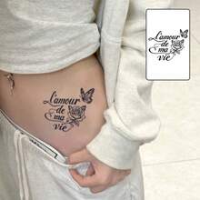 1pc Waterproof & Scratch-Resistant Temporary Tattoo, PVC Faux Tattoo, Rose Floral Pattern, Suitable For Valentine's Day, Singles Party - Black - View 2