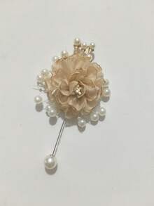 1pc/2pcs Luxury Rose Flower With Small Beads Metal Alloy Combination Camellia Flower And Pearl Chain Wrist Corsage, Suitable For Groom, Bride, Groomsman, Bridesmaid, Wedding, Engagement, Party, Travel, Evening, Campus Celebration, Valentine's Day Decoration - 718 Champagne - View 4