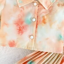 两件套女童扎染印花套装，泡泡袖短款上衣+百褶迷你裙，甜美清新夏季童装 - 彩色 - 查看 6