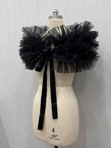 1pc Black Tulle & Mesh Bridal Shawl, Fluffy Short White Wedding Shrug Collar Accessory,Elegant,Birthday - Multicolor - View 16