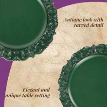 Gifturbo - 6 platos de carga verdes cargadores redondos de 13 pulgadas para platos de cena con borde grabado clásico cargadores de platos de plástico antiguo para fiestas de Navidad juegos de mesa boda - Navidad verde antiguo - Ver 2