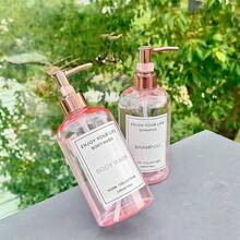 3pcs 500ml/16oz Rose Pink Refillable Pump Bottles, With Rose Gold Pump Heads, For Shampoo, Body Wash, Conditioner, Hotel Bathroom Lotion Dispenser, With Waterproof Labels - Translucent Pink - View 5