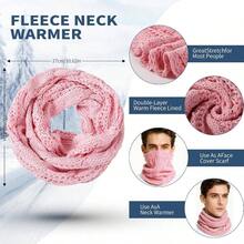 Beanie Hat Scarf Touchscreen Gloves Set Men And Women, Fleece Lined Warm Winter Beanie Gloves Long Neck Warmer Set - Pink - View 7