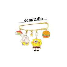 1Pc SpongeBob Brooch - Cartoon Cute Patrick Star Metal Brooch, Rainbow Hamburger Star Pendant Anti-Exposure Pin, Bag & Clothing Accessory Brooch - Multicolor - View 5