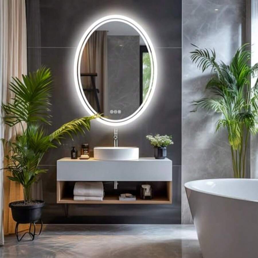 CYPNWisfor Espejo Baño Led Ovalado: Espejo Baño Pared con Luz Led Integrada 50x70 cm Espejo Moderno Antivaho Inteligente Retroiluminado 3 Colores de Luz Regulable Interruptor Tactil para Tocador LavavoFashion - 219768955 - Ver 1