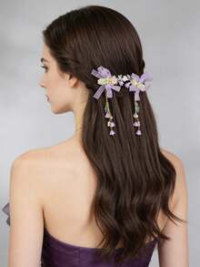 2pcs Cute Sweet Bow Hairclips With Tassel, Suitable For Bride And Bridesmaid Headpieces, New Butterfly Hair Clips Headpiece - Multicolor - View 5