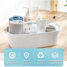Cesta Grande de Almacenamiento para Ducha, Organizador de Suministros de Limpieza Con Asa, Cesta de Almacenamiento de Plástico, Organizador Portátil para Herramientas de Baño, Recámara, Cocina - Azul - Ver 2