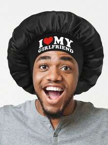 1/2pcs Couple Silk Satin Hair Scrunchies, "I Love My Girlfriend/Boyfriend" Printed, Basic Black Wide-Brim Satin Hair Scrunchies, Valentine's Day Gift