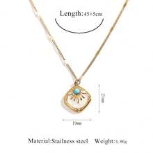 一件独特设计的304不锈钢绿松石吊坠项链，专为女性打造，时尚个性，百搭风格。 - 金色 - 查看 18