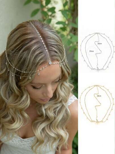 1pc Luxury Bridal Headpiece For Girls, Fashionable Bohemian Style Wedding Hair Accessory, Gold Headpiece, Student Supplies, Girls Jewelry