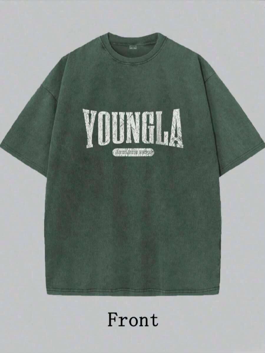 1pc Vintage Wash T Shirt Print Casual Daily Wear 100 Percent Cotton Graphic Tee Men's T Shirt Sports Wear Men's Fashion Cotton TeeVibrant Neon Cotton Round Neck Abstract Printed T-Shirts-Men's Oversized Vintage Wash Cotton Tee - Casual Loose Fitmens Clothes Shirts - 軍綠色 - 查看 1