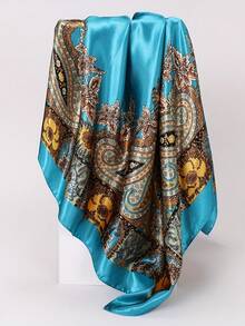 这款经典佩斯利花纹大方巾（90*90厘米）采用仿丝绸材质，适合夏季海滩使用。它可以作为头巾、发圈、披肩或腰巾使用。 - 彩色 - 查看 2