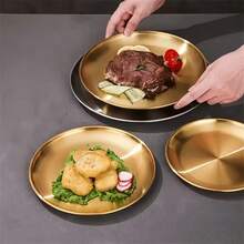 5/10pcs Stainless Steel Korean BBQ Plate Set, Gold Color Serving Tray, Fruit & Snack Platter, Buffet Plate, Stainless Steel Tableware Set, Elegant Dinnerware, Minimalist Style, Dishwasher , Durable, Versatile For Home, Restaurant, Outdoor, Camping, Picnic, Snack & BBQ Party, Holiday, Kitchen Utensils, Kitchen Accessories - Gold - View 7