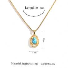 1 pieza de collar de cadena de suéter con colgante de turquesa de acero inoxidable 304 simple, de moda y versátil para mujeres - Dorado - Ver 2