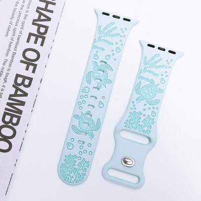 Deep Sea Adventure! Soft Silicone Strap With Sea Turtle & Coral Design - Compatible With Apple Watch Series 11/10/9/8/7/6/5/4/3/2/1/SE And 38/40/41/42mm Cases, Ideal Gift For Holidays, Parties, And Casual Wear - Watch Not Included