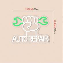 1个白色和蓝色扳手形状的LED霓虹灯车库墙面装饰招牌，USB字母车库招牌，车库门汽车修理店霓虹灯