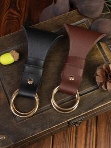 1PC Vintage Medieval Skirt Clip, Retro Faux Leather Belt Skirt Holder With Double Ring, Renaissance Costume Accessory For Women - A - View 3