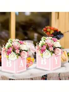 Bộ 8 món/4 món/2 món đồ trang trí trung tâm bàn tiệc mừng em bé, đồ trang trí hình khối em bé, hộp hoa em bé để trang trí bàn ăn, hộp bóng bay màu hồng có chữ cái, thích hợp cho tiệc rửa tội bé trai và bé gái, tiệc rửa tội, tiệc tiết lộ giới tính, trang trí hoa và bàn, tiệc kỷ niệm, tiệc sinh nhật, tiệc cô dâu, tiệc độc thân, tiệc công chúa. - Nhiều màu - Xem 7