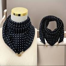 Pañuelo cuadrado de terciopelo de moda para mujer, con cierre magnético elegante con detalle de bola dorada, diseño perezoso de pañuelo de seda pequeño, accesorio único - Blanco - Ver 4