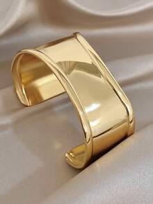 Pulsera brazalete geométrica gruesa para mujer, diseño abierto y ancho, pulsera apilable de color dorado, conjunto de joyas regalo de Navidad/cumpleaños - Multicolor - Ver 9