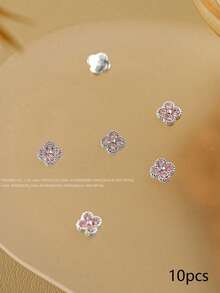 10 件装奢华优雅方形美甲饰品，Y2K 极简美甲配件，情人节必备，闪亮白色和粉色水钻，适合多种 DIY 美甲装饰，短指甲，法式美甲