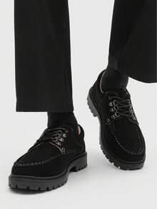 New Men's Suede Low-Top Wear-Resistant Leather Shoes, Anti-Slip Thick Sole Elevator Shoes - Black - View 1