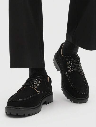 New Men's Suede Low-Top Wear-Resistant Leather Shoes, Anti-Slip Thick Sole Elevator Shoes