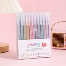 48pcs/24pcs/18pcs/12pcs/8pcs Colorful Glitter Ballpoint Pen Set, 1.0mm Medium Tip, Waterproof, Plastic Barrel, Visible Ink, Suitable For Cardboard, Drawing, Marking, Journaling, Coloring, Art Projects, Etc. 48 Color Options, Vibrant Metallic Shades, Back To School Essential. - Multicolor - View 12