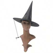 新款黑色女巫帽，带翅膀和眼镜，三角形头饰，儿童和成人尺寸，黑色牛津布巫师/女巫帽