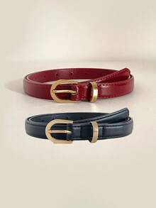 1pc Red PU (Polyurethane) Leather Casual Retro Elegant Belt For Women, Suitable For Daily, Work, Date Outfit With Jeans, Trousers, Skirts, Autumn/Winter Summer, School Fall, Autumn, Halloween - Red - View 22