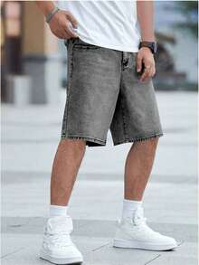 Quần short denim ống đứng dáng thường ngày cho bé trai, phong cách thời trang đường phố sinh viên. - Xám - Xem 3