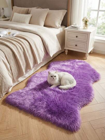 1pc Lavender Faux Fur Rug, 1cm Pile Height, Super Soft Suede Bottom, Machine Washable, Multiple Colors & Sizes Available, Suitable For Winter Home Decor