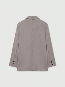 Women's Loose Fit Houndstooth Print Lapel Long Sleeve Blazer - Multicolor - View 2